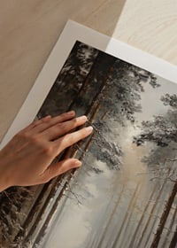 Painted winter path through snow-covered pine forest with fog-9