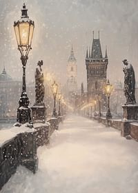 Poster met een winters schilderij van de Karelsbrug-3
