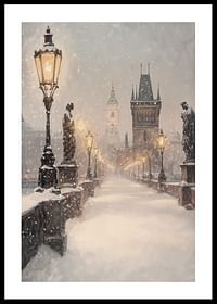 Poster met een winters schilderij van de Karelsbrug-0