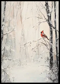 Painted red cardinal on branch in snowy winter landscape-6
