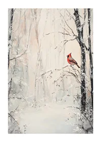 Painted red cardinal on branch in snowy winter landscape-1