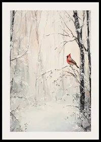 Painted red cardinal on branch in snowy winter landscape-2