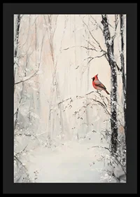 Painted red cardinal on branch in snowy winter landscape-4