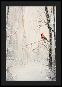 Malt rød kardinal på gren i snødekt vinterlandskap-4