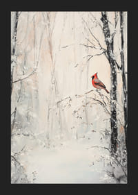 Malt rød kardinal på gren i snødekt vinterlandskap-5