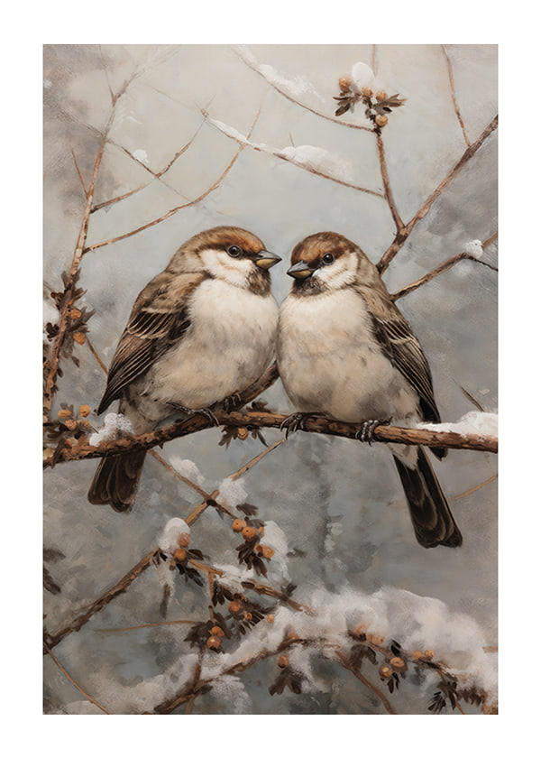 Plakāts Sparrows On A Frosty Branch
