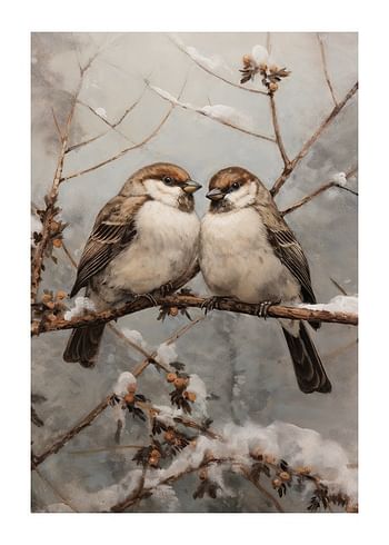 Poster Sparrows On A Frosty Branch