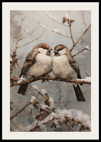 Due passeri su un ramo innevato su uno sfondo ghiacciato-2