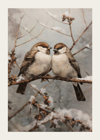 Due passeri su un ramo innevato su uno sfondo ghiacciato-3