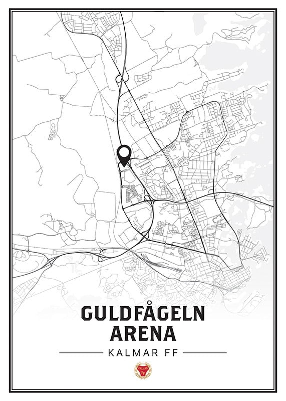 Poster Kalmar FF Guldfågeln Arena Karta B&W