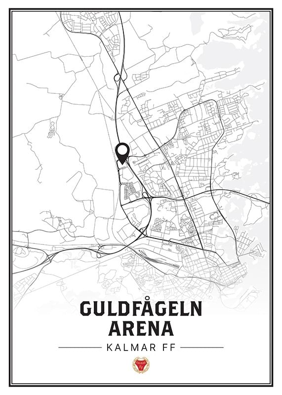 Poster Kalmar FF Guldfågeln Arena Karta B&W