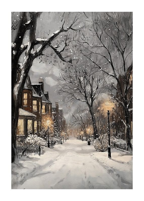 Plagát Streetlights And Snowfall