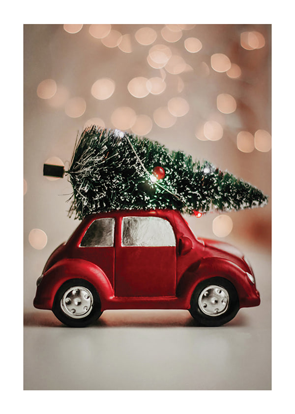 Plakāts Red Car Tree On Roof