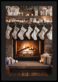 Photographie de bas de Noël blancs au-dessus d'une cheminée allumée-4