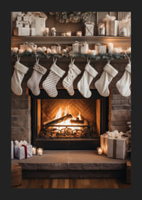 Photographie de bas de Noël blancs au-dessus d'une cheminée allumée-5