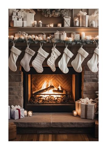 Póster Christmas Socks By The Fireplace
