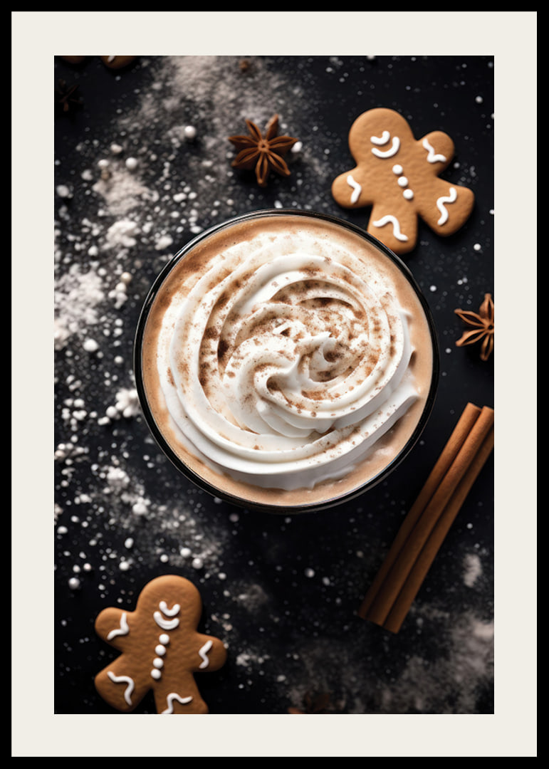 Cup of coffee with cream, cinnamon, gingerbread and star anise-12