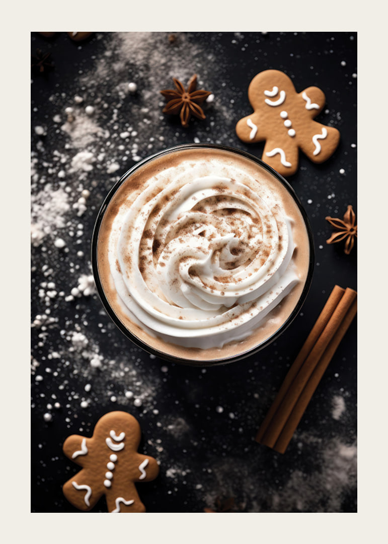 Cup of coffee with cream, cinnamon, gingerbread and star anise-12