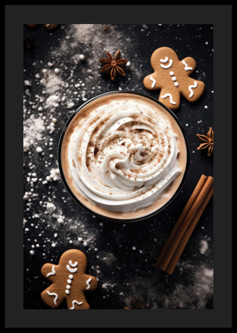 Cup of coffee with cream, cinnamon, gingerbread and star anise-12