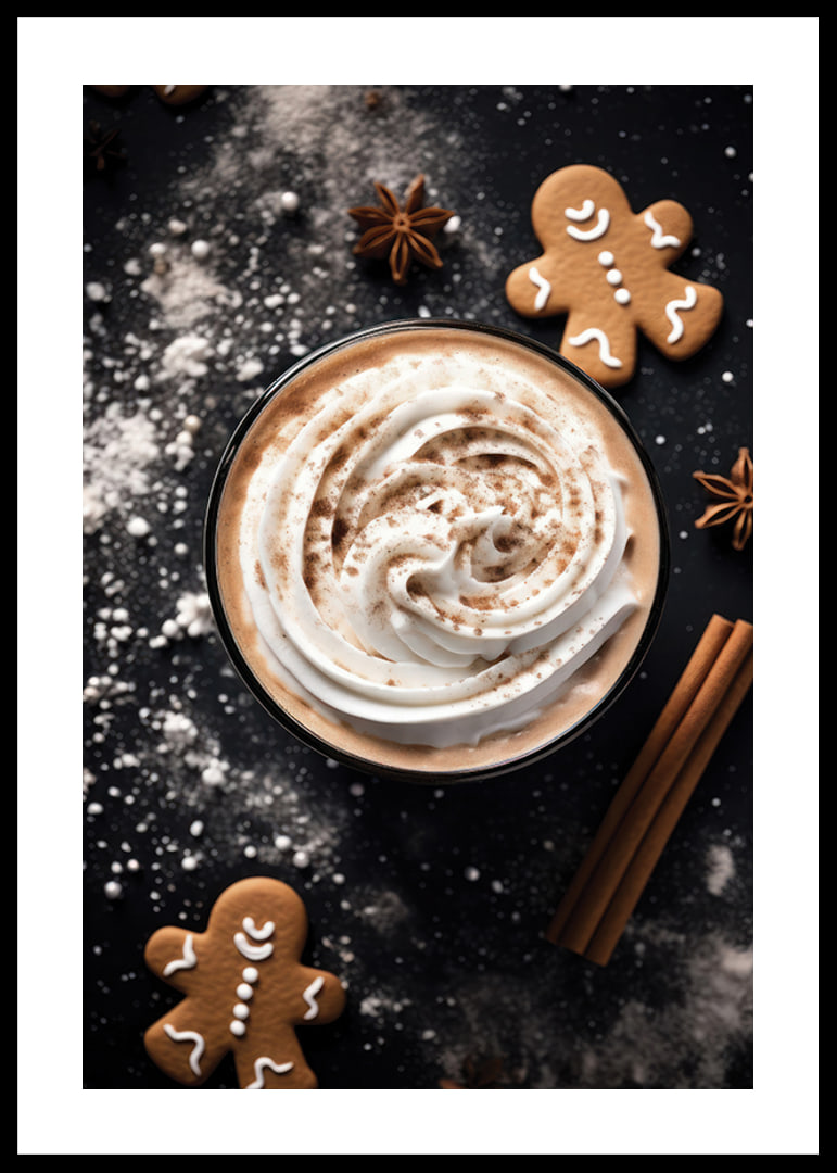 Cup of coffee with cream, cinnamon, gingerbread and star anise-12