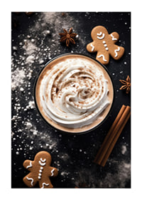 Cup of coffee with cream, cinnamon, gingerbread and star anise-1