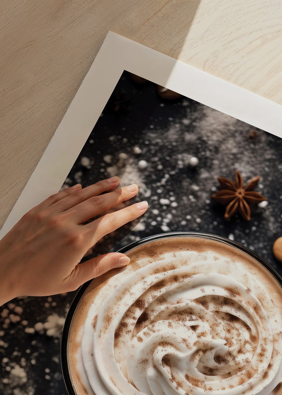 Cup of coffee with cream, cinnamon, gingerbread and star anise-12