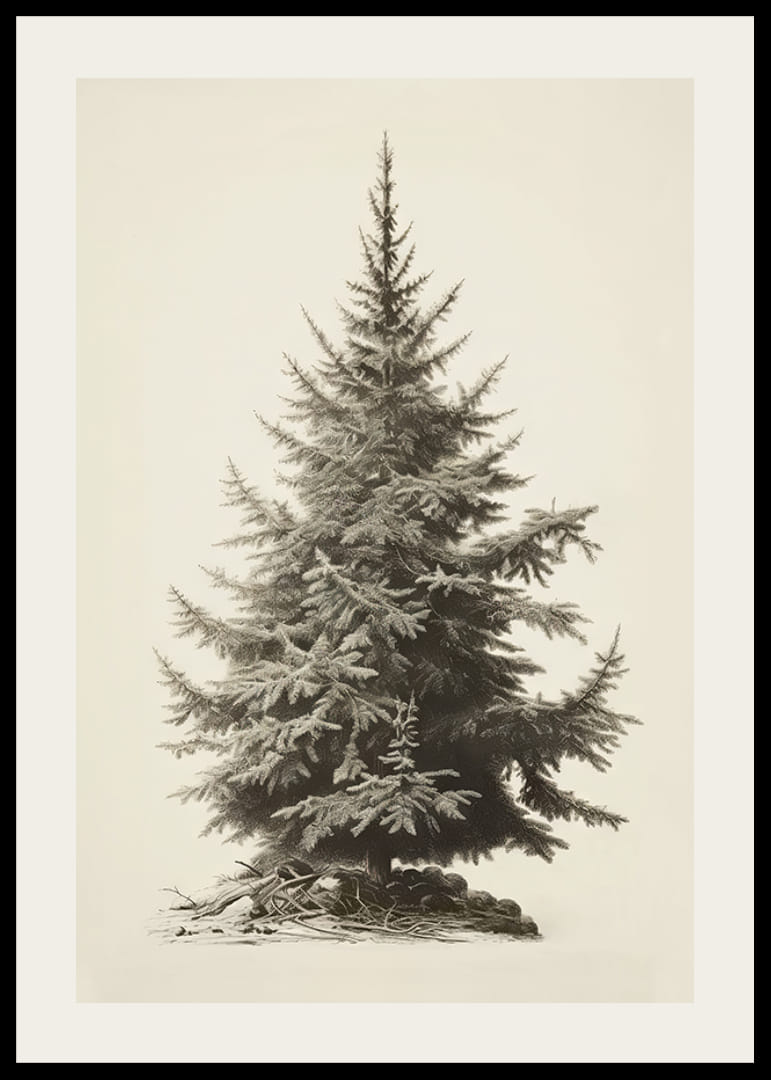 Illustration vintage détaillée d'un sapin vert sur fond clair-12