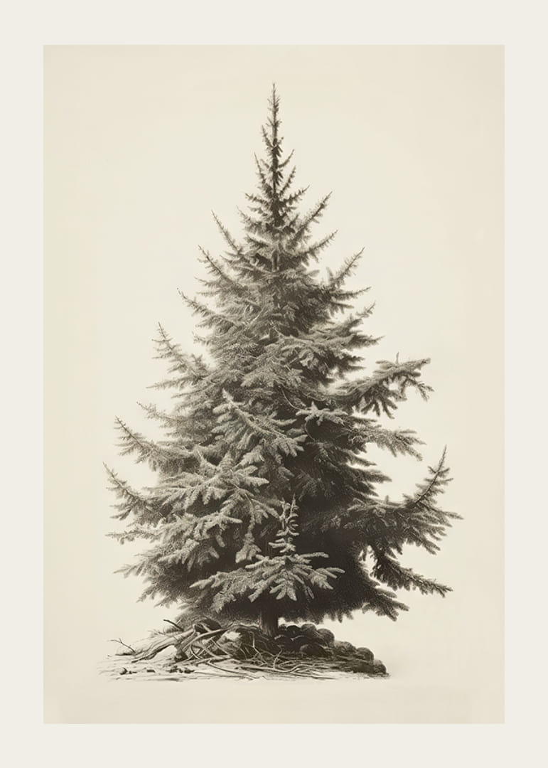 Illustration vintage détaillée d'un sapin vert sur fond clair-12