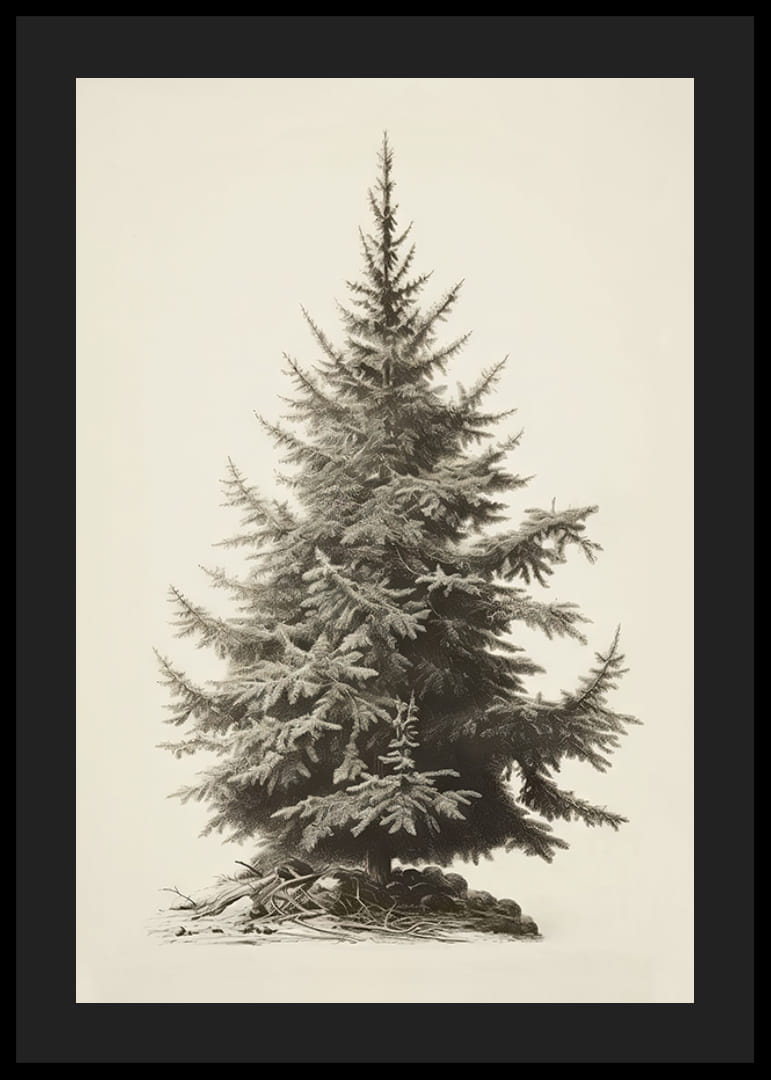 Illustration vintage détaillée d'un sapin vert sur fond clair-12