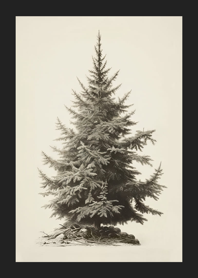 Illustration vintage détaillée d'un sapin vert sur fond clair-12