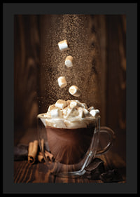 Hot chocolate with whipped cream and marshmallows, dark wood tones-4