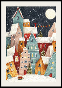 Abstract winter village with colorful houses and snowfall in night light-2