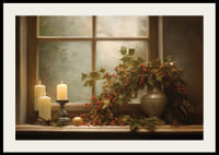 Bemalte Fensterbank mit Kerzen und Weihnachtsdekoration-2