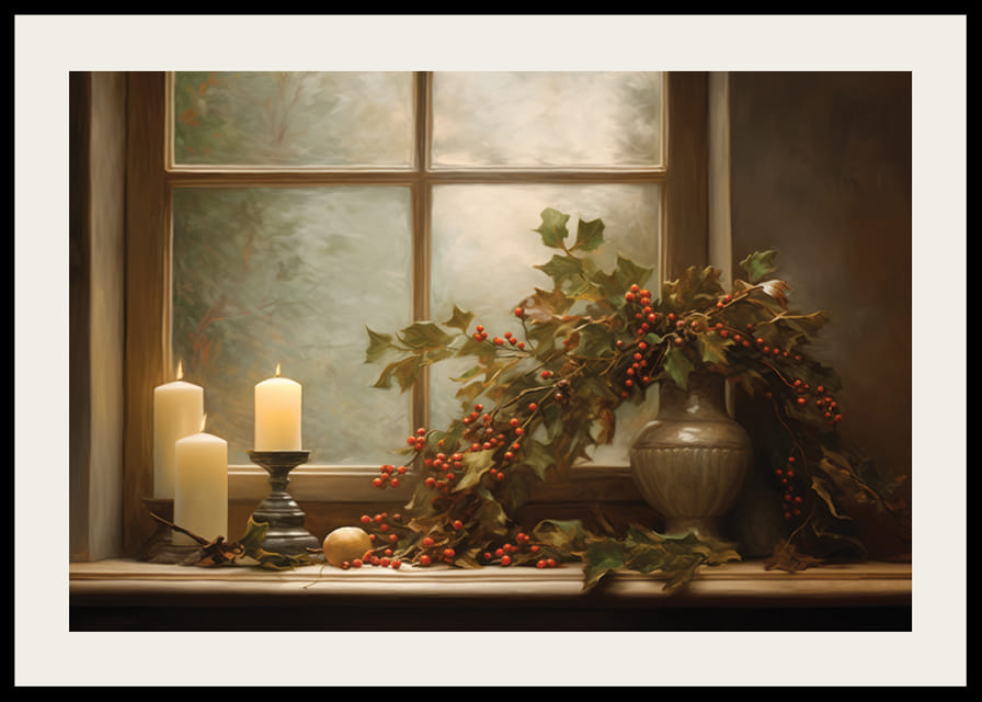 Bemalte Fensterbank mit Kerzen und Weihnachtsdekoration-12