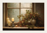 Bemalte Fensterbank mit Kerzen und Weihnachtsdekoration-3