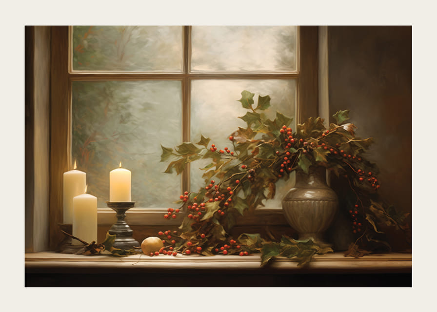 Bemalte Fensterbank mit Kerzen und Weihnachtsdekoration-12