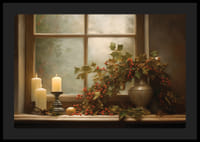 Bemalte Fensterbank mit Kerzen und Weihnachtsdekoration-4