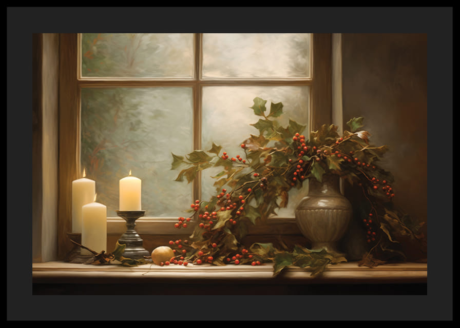 Bemalte Fensterbank mit Kerzen und Weihnachtsdekoration-12