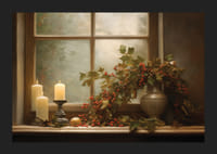 Bemalte Fensterbank mit Kerzen und Weihnachtsdekoration-5