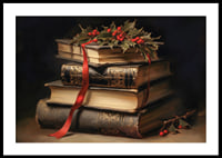 Illustrated classic books with holly and red bow-0