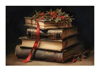 Illustrated classic books with holly and red bow-1