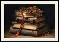 Illustrated classic books with holly and red bow-2