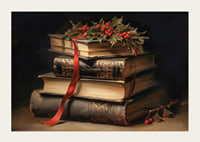 Illustrated classic books with holly and red bow-3