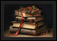 Illustrated classic books with holly and red bow-4