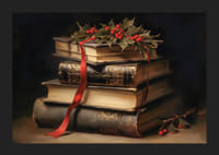 Libri classici illustrati con agrifoglio e fiocco rosso-5