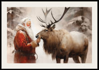 Acquerello di Babbo Natale con le renne in un ambiente forestale invernale-2