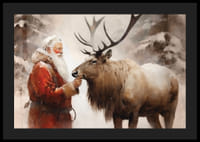 Acquerello di Babbo Natale con le renne in un ambiente forestale invernale-4