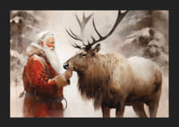 Acquerello di Babbo Natale con le renne in un ambiente forestale invernale-5