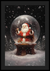 Père Noël illustré dans une boule à neige avec un cadeau et un paysage hivernal-4