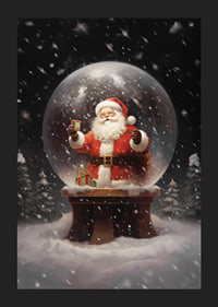 Illustrerad jultomte i snöglob med gåva och vinterlandskap-5